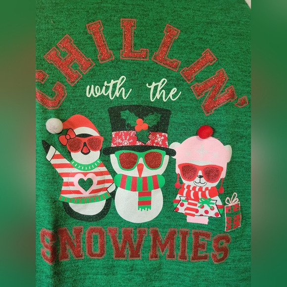 Snowman snowmen festive christmas holiday top shirt girls 7/8 7 8 - Picture 4 of 6